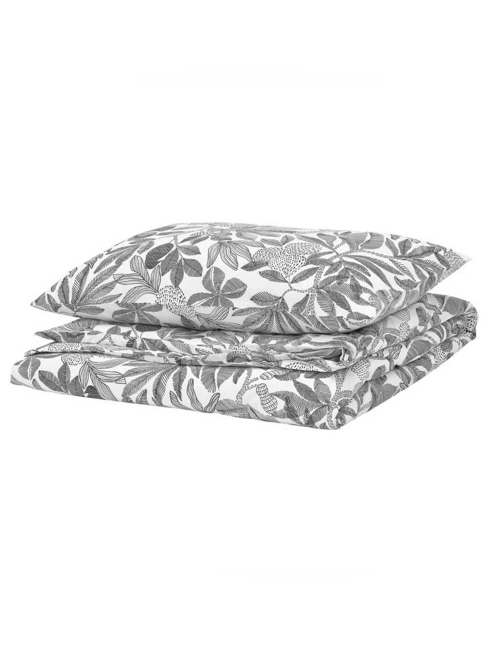 Leaf-Print Bedding Set - Neutral Printed Duvet Cover & Pillowcase